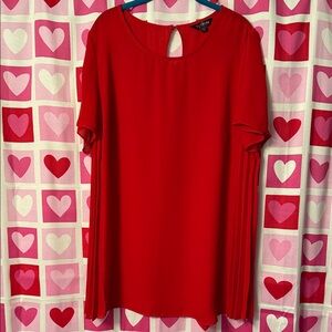 Red Pleated-Sleeve Blouse with Keyhole Back Size 16